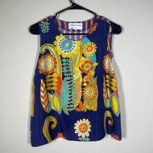 La Prestic Ouiston Women's Silk Tank Top Colorful XS Paris Floral!